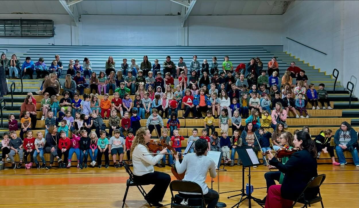 Continuo performing for students during a Let Music Speak school workshop